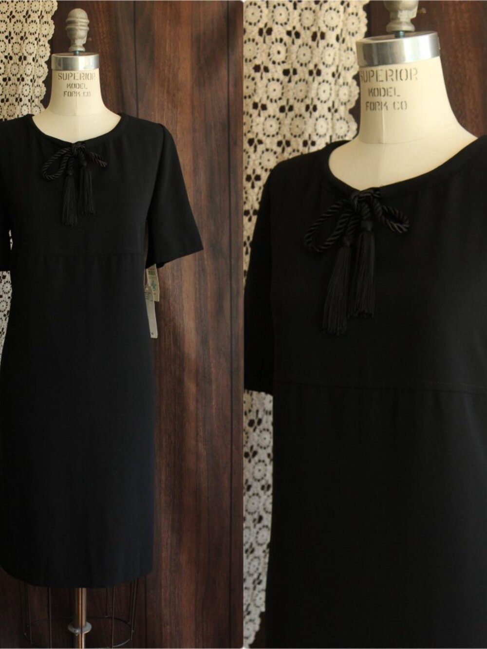 Vintage 1990s Dress, New with Tags Rena Rowan for Saville Black Sheath, Shoulder